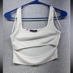 Papermoon White Ribbed Crop Top